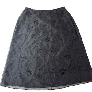 Ann Taylor Black Silk Embellished Skirt Size 8